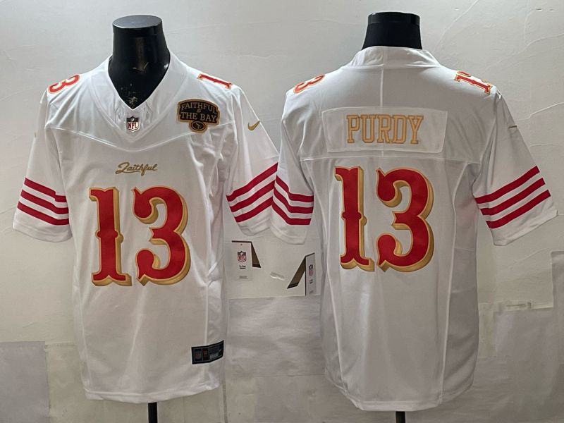 Men 2026 San Francisco 49ers #13 Purdy White Gold 5th generations Nike Limited NFL Jersey style 004